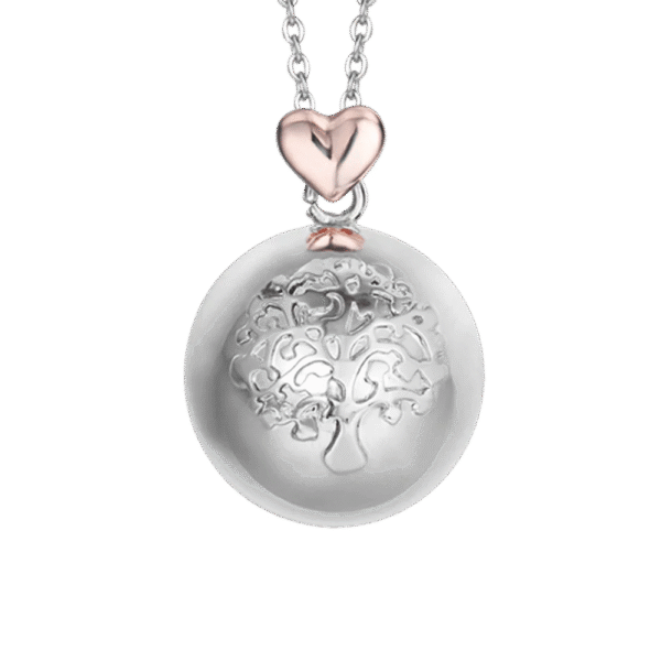 COLLANA CHIAMA ANGELI IN ACCIAIO,SFERA IN METALLO CON ALBERO DELLA VITA E CUORE LUCA BARRA