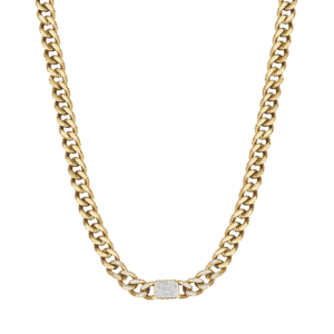 COLLANA DONNA IN ACCIAIO IP GOLD CON CRISTALLI BIANCHI PENDENTI E MAGLIA CATENA LUCA BARRA