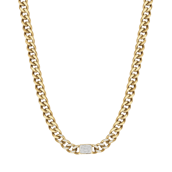 COLLANA DONNA IN ACCIAIO IP GOLD CON CRISTALLI BIANCHI PENDENTI E MAGLIA CATENA LUCA BARRA