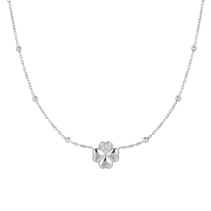 COLLANA DONNA IN ACCIAIO CON QUADRIFOGLIO E PUNTI LUCE IN ZIRCONE BIANCO LUCA BARRA