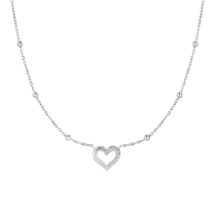 COLLANA DONNA IN ACCIAIO CON CUORE E PUNTI LUCE IN ZIRCONE BIANCO LUCA BARRA