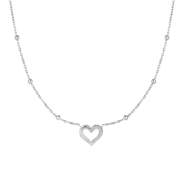 COLLANA DONNA IN ACCIAIO CON CUORE E PUNTI LUCE IN ZIRCONE BIANCO LUCA BARRA
