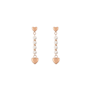 ORECCHINI DONNA IN ACCIAIO IP GOLD E PERLE BIANCHE CON CUORE IP ROSE LUCA BARRA