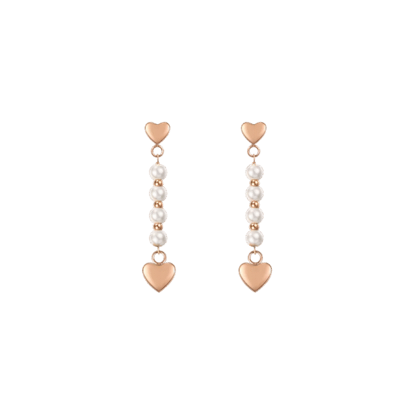 ORECCHINI DONNA IN ACCIAIO IP GOLD E PERLE BIANCHE CON CUORE IP ROSE LUCA BARRA