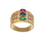 ANELLO TRE ORI FASCIA CON ZIRCONI COLORATI