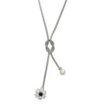 COLLANA ORO BIANCO CON PERLA E FIORE CON ZIRCONI