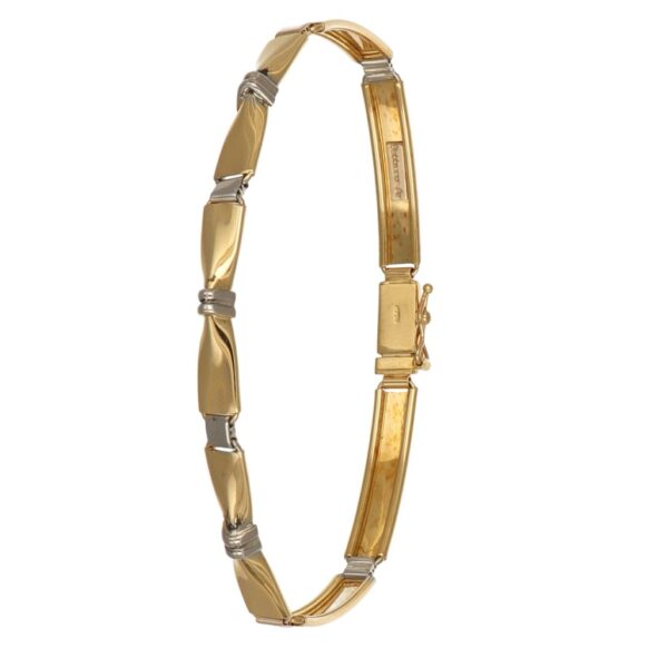 BRACCIALE DUE ORI FASCIETTE SEMIRIGIDO CON FIOCCHI CENTRALI