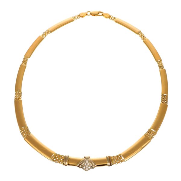 COLLANA ORO GIALLO SEMIRIGIDA CON ZIRCONI BIANCHI