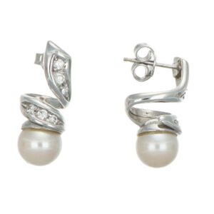 ORECCHINI ORO BIANCO CON PERLA E ZIRCONI BIANCHI
