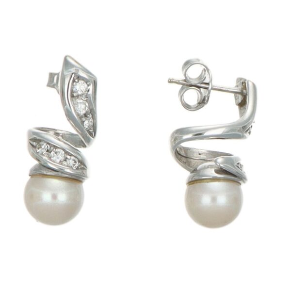ORECCHINI ORO BIANCO CON PERLA E ZIRCONI BIANCHI