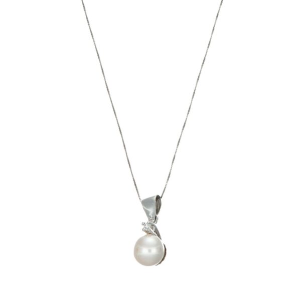 COLLANA ORO BIANCO CON PERLA E DIAMANTI