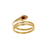 ANELLO ORO GIALLO SERPENTE CON ZIRCONE ROSSO