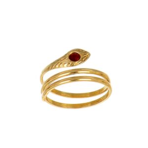 ANELLO ORO GIALLO SERPENTE CON ZIRCONE ROSSO