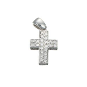 CIONDOLO ORO BIANCO CROCE CON ZIRCONI BIANCHI