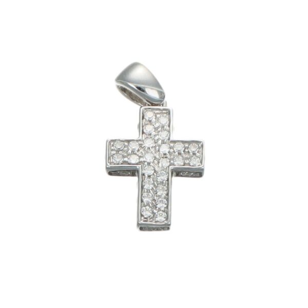CIONDOLO ORO BIANCO CROCE CON ZIRCONI BIANCHI