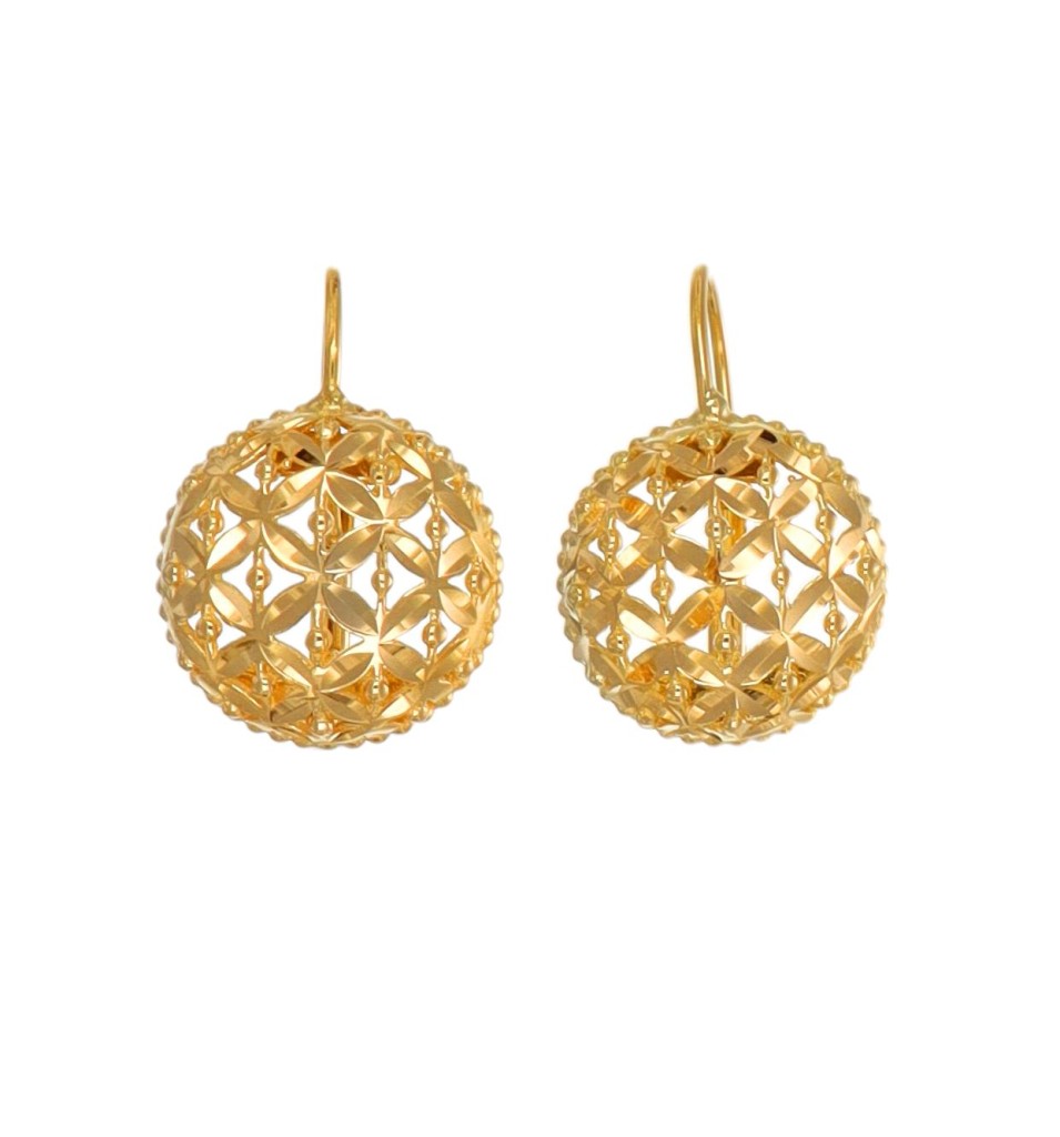 Orecchini oro giallo lavorati chiusura monachina, oro 18 kt