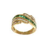 ANELLO ORO GIALLO FASCIA CON ZIRCONI BIANCHI E VERDI