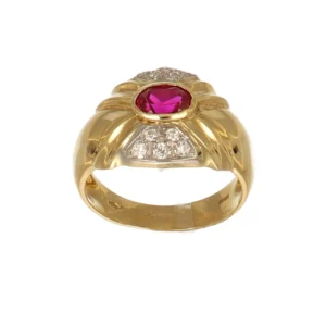 ANELLO DUE ORI CON ZIRCONI ROSSI E BIANCHI