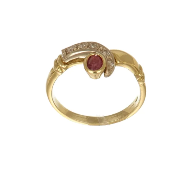 ANELLO ORO GIALLO CON ZIRCONE ROSSO ONDA