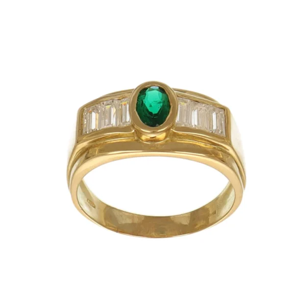 ANELLO ORO GIALLO CON ZIRCONI BIANCHI E VERDI