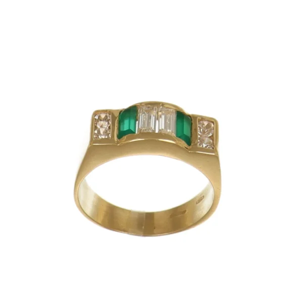 ANELLO ORO GIALLO CON ZIRCONI BIANCHI BIANCHI E VERDI