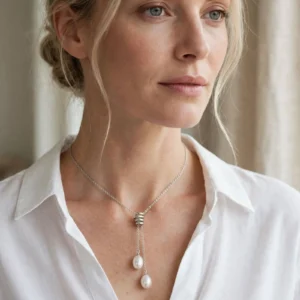 collana oro bianco con perle pendenti goccia