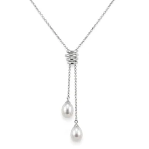 COLLANA ORO BIANCO CON PERLE PENDENTI GOCCIA