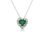 COLLANA ORO BIANCO CON CIONDOLO CUORE CON DIAMANTI KT 0.23 F VS E SMERALDO KT 0.65  GR 2.6