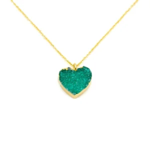 COLLANA CATENA CORTA OTTONE CUORE AGATA COLORATA VERDE KLK