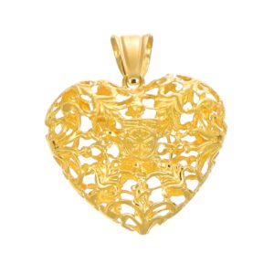CIONDOLO ORO GIALLO CUORE LAVORATO TRAFORATO
