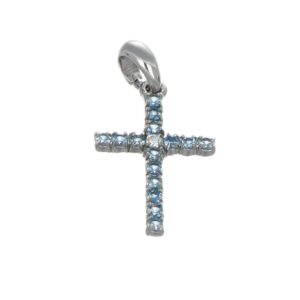 CIONDOLO ORO BIANCO CROCE CON ZIRCONI