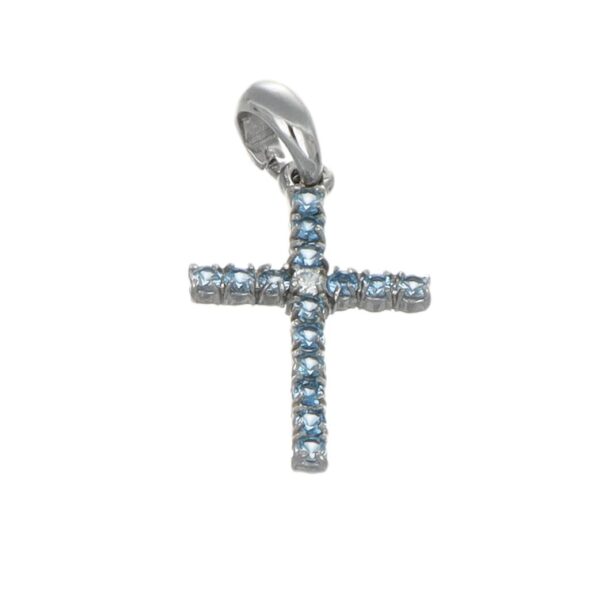 CIONDOLO ORO BIANCO CROCE CON ZIRCONI