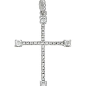 CIONDOLO ORO BIANCO CROCE CON ZIRCONI BIANCHI