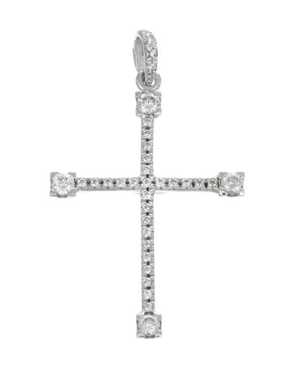 CIONDOLO ORO BIANCO CROCE CON ZIRCONI BIANCHI