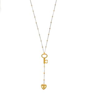 COLLANA DUE ORI 750 CON CIONDOLO CHIAVE E CUORE PENDENTE