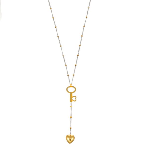 COLLANA DUE ORI 750 CON CIONDOLO CHIAVE E CUORE PENDENTE