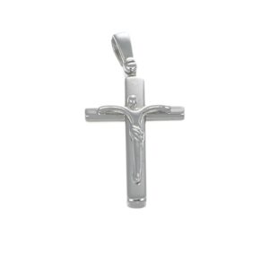 CIONDOLO ORO BIANCO CROCE CON GESÙ