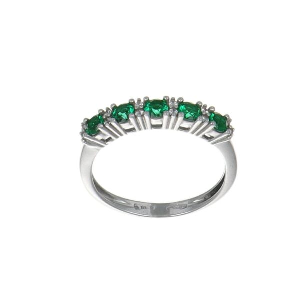 ANELLO ORO BIANCO CON ZIRC B E VERDI