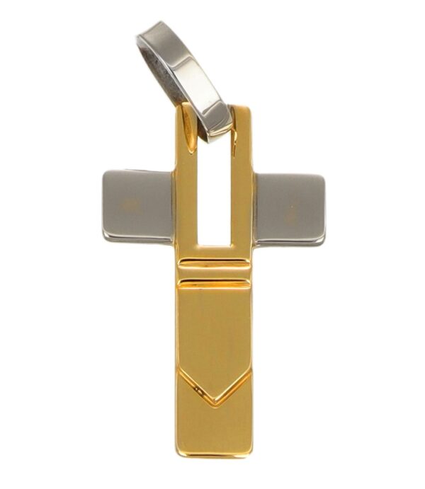 CIONDOLO DUE ORI CROCE LUCIDA SATINATA