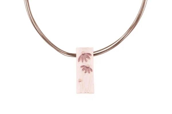 Collana fili acciaio corta zama rettangolo disegno fiori