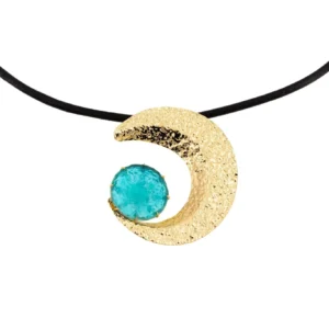 Collana cordino corta ottone lucido mezza luna turchese