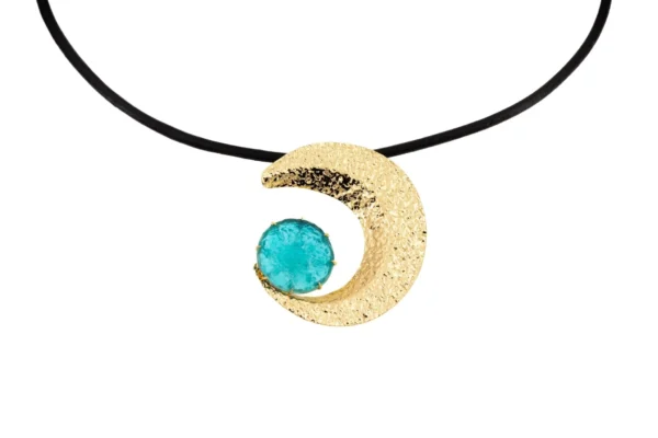 Collana cordino corta ottone lucido mezza luna turchese