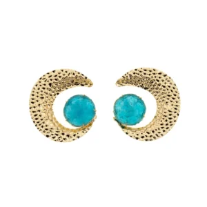 Orecchini ottone lucido mezza luna turchese