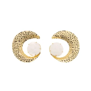 Orecchini ottone lucido mezza luna bianca
