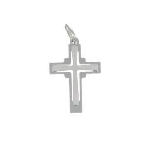 CIONDOLO ORO BIANCO CROCE LUCIDA SATINATA