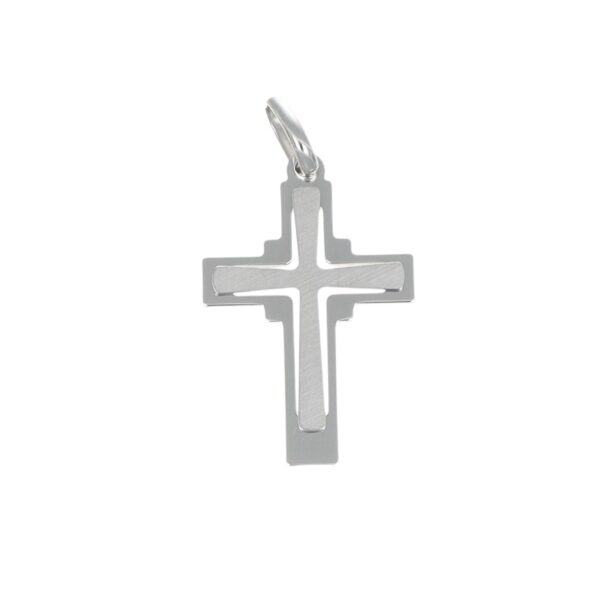 CIONDOLO ORO BIANCO CROCE LUCIDA SATINATA