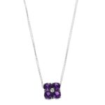 COLLANA ORO BIANCO CON FIORE CON ZIRCONI VIOLA