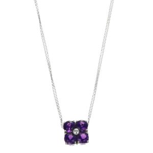 COLLANA ORO BIANCO CON FIORE CON ZIRCONI VIOLA