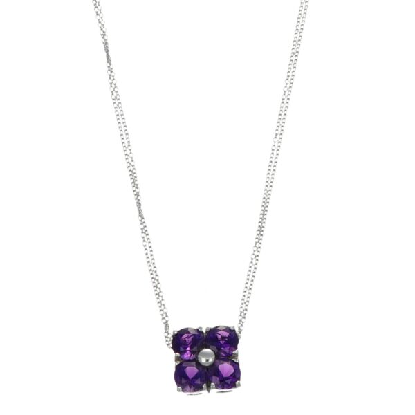 COLLANA ORO BIANCO CON FIORE CON ZIRCONI VIOLA