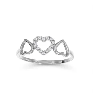 ANELLO ORO BIANCO CON CUORE CON ZIRCONI BIANCHI